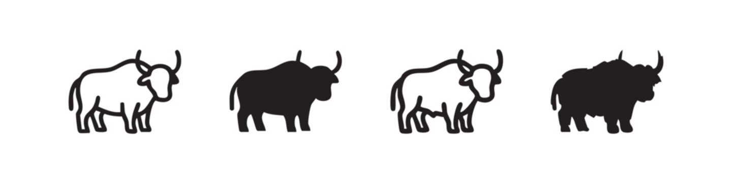 Yak and Bull Horned Animal Icon Set
