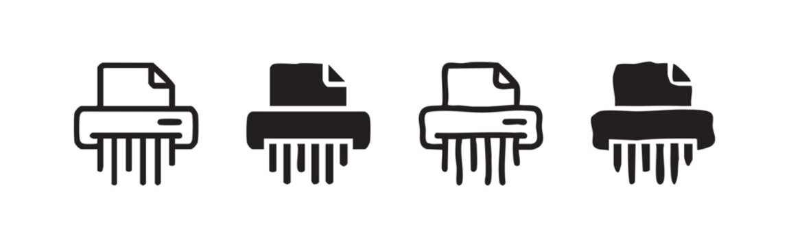 Paper Shredder Machine Icon Set for Data Security and Document Destruction