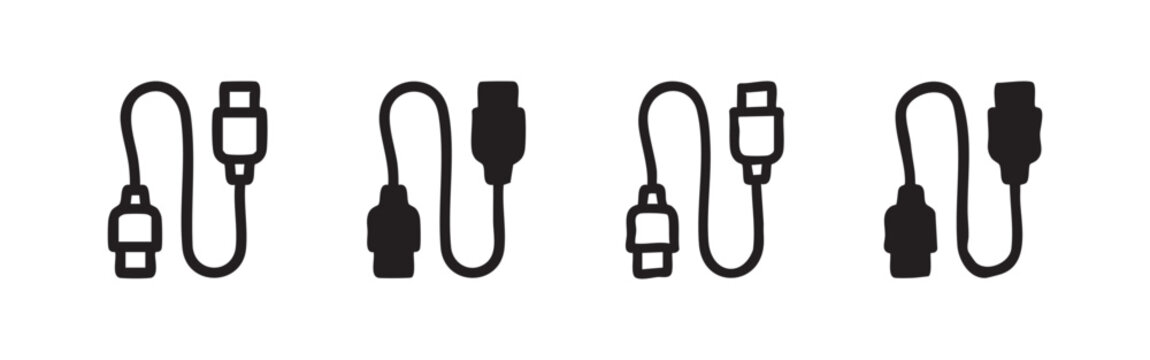 USB Cable Connector Icon Set - Multiple Styles for Web and App Design