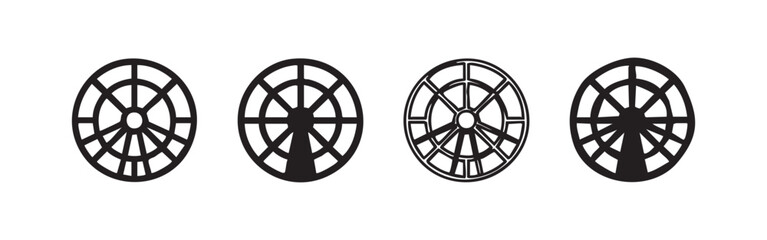 Obraz premium Radar Grid Icon Set, Target Scanning Circle in Outline and Silhouette Styles