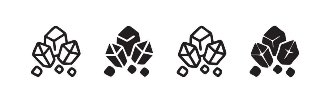 Crystal gemstones minerals or coal rocks icon set