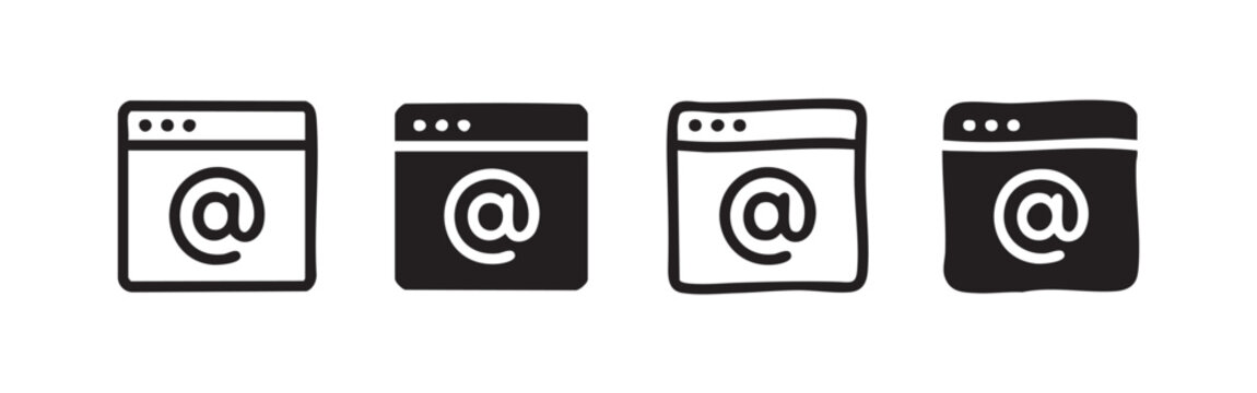 Browser window with at symbol for email and web address icon set