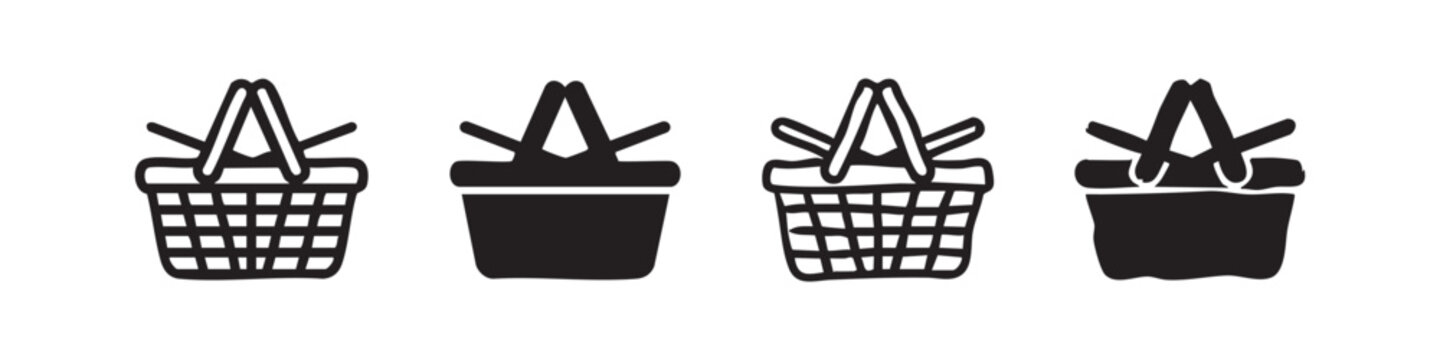 Shopping Basket Icons Set - Outline, Solid, and Hand-Drawn Graphic Elements