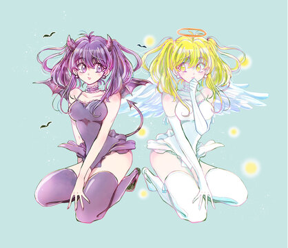 天使と悪魔風の女性2人