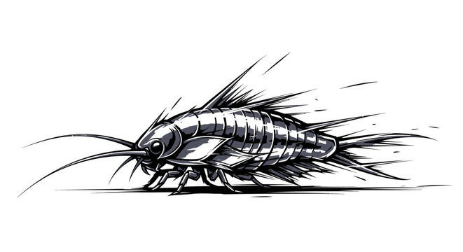 Detailed illustration of a silverfish insect isolated on a clean white background