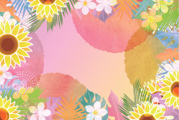 Naklejka premium Vibrant Tropical Sunflower Frame with Pastel Watercolor Texture