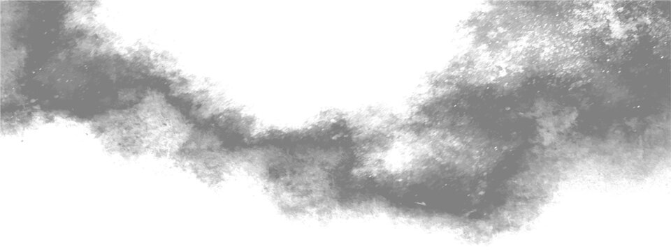 Vector Abstract dark smoke cloud illustration with grey color brush stroke watercolor art style on the canvas background.