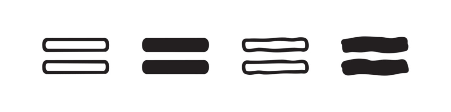 Equals Sign and Parallel Horizontal Lines Mathematical Icon Set