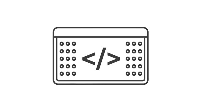 An illustration of a coding symbol on a computer screen displays html tag