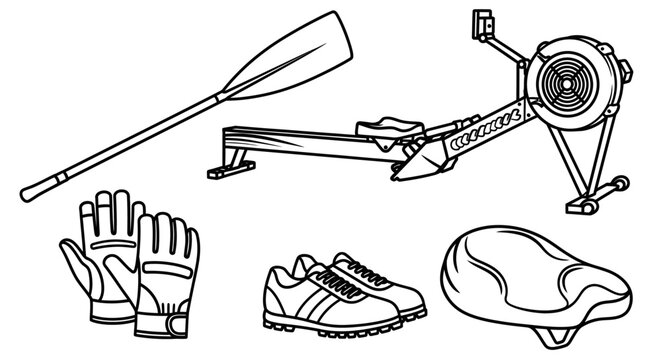 Rowing equipment illustration oar rowing machine gloves shoes and seat
