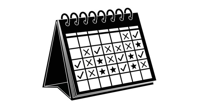 An illustration of a calendar with check marks and X's on a desk.