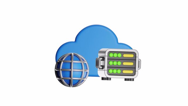 3d ux icon motion cloud computing network connecting to a server suitable for technology, internet, networking concepts in presentations, websites, and marketing materials.