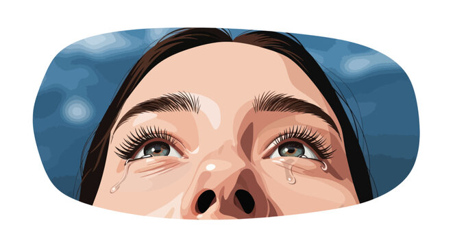 tearful upward gaze vector illustration
