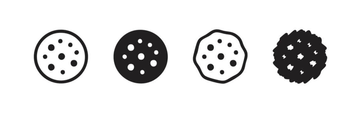 Cookie icon, outline and solid fill versions, with chocolate chips