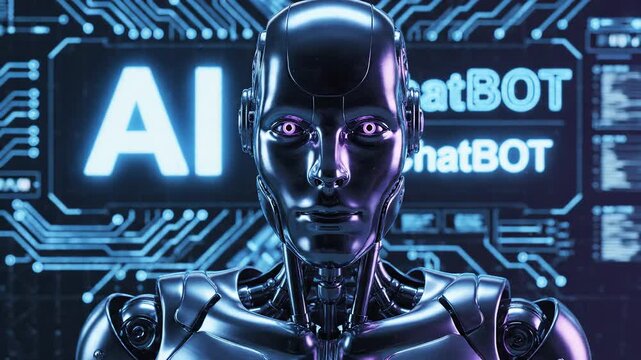 Futuristic robot with AI circuit background highlighting artificial intelligence and digital evolution