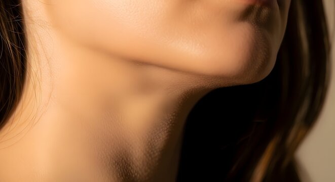 Close-up profile view of woman's neck and collarbone