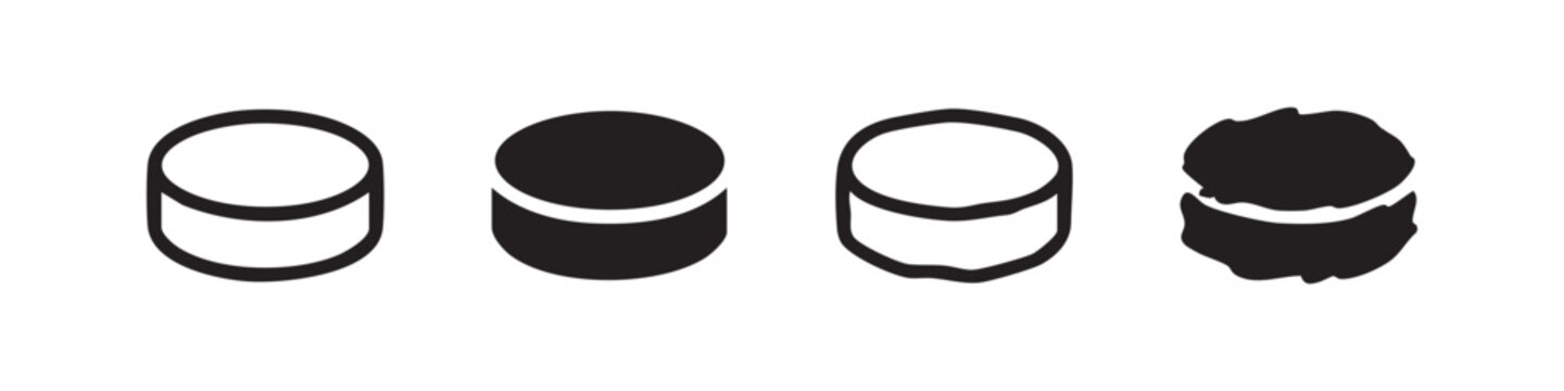 Four black and white pill or capsule icons with different styles on white background