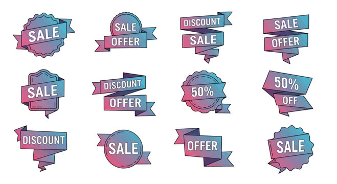 Set of Sale and Discount Offer Banners with Gradient Colors