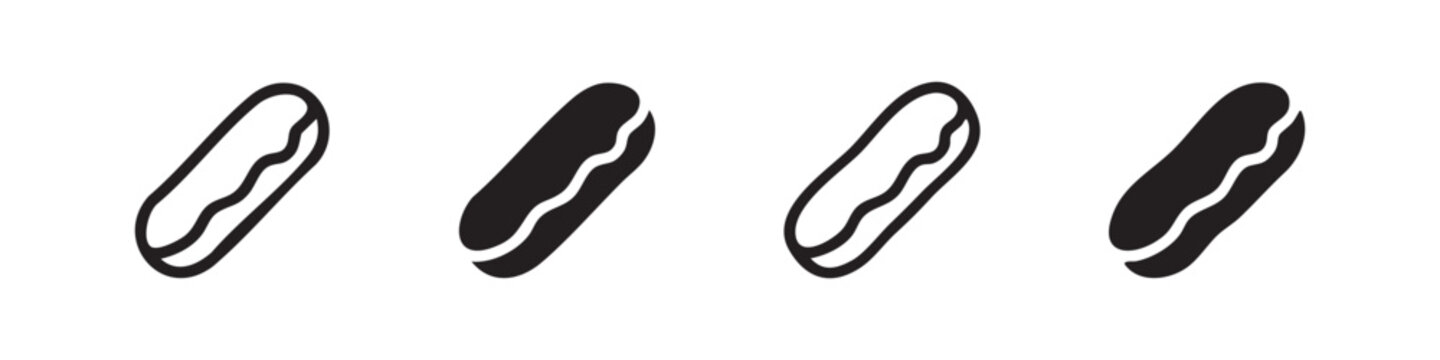 Four black and white eclair icons with different styles on white background
