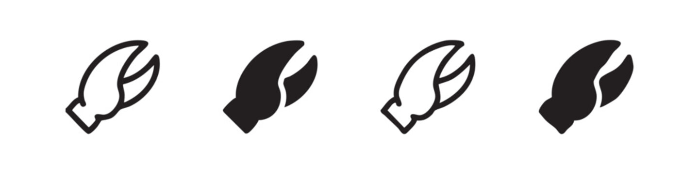 Four black and white crab claw icons with different styles on white background