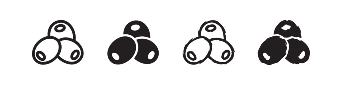 Set of four olive bunch icons, two outlined and two solid.
