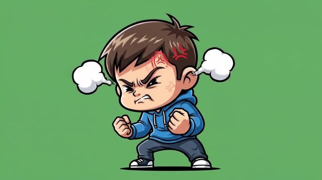 Cartoon illustration of angry character with steam