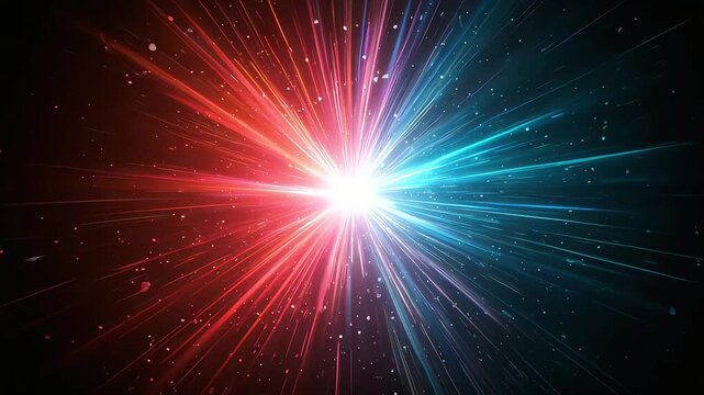 A supernova explosion and energy release in outer space where red and blue light collide.
