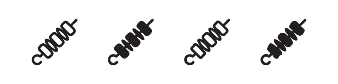 Four stylized icons of kebabs or skewers in black and white