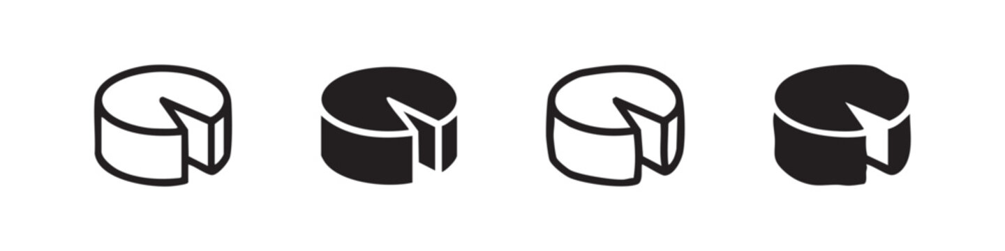 Four stylized icons of pie slices or cake pieces in black and white