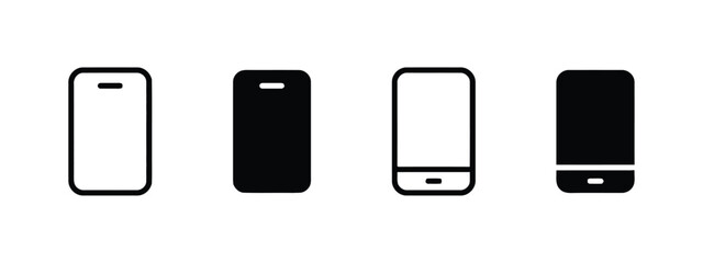 Four different smartphone icons in outline and solid fill styles for mobile device concepts. © Shazia