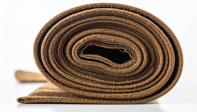 Rolled up coarse brown fabric texture with visible weave and frayed edge
