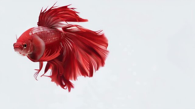 Betta fish red fighting fish aquarium tropical minimalism white background graceful fin movement flowing tail elegant aquatic motion