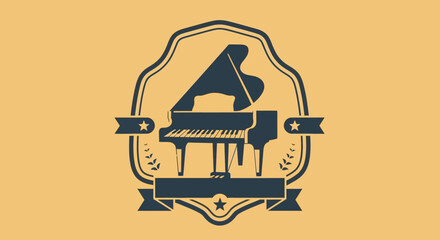 Elegant Grand Piano Emblem Vector Illustration © Stock