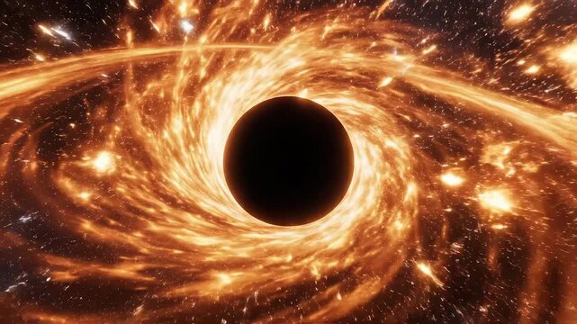 Black hole with accretion disk in space highlighting geometric patterns and contemporary art
