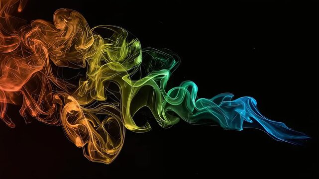 A beautiful, flowing, rainbow-colored smoke animation against a black background.