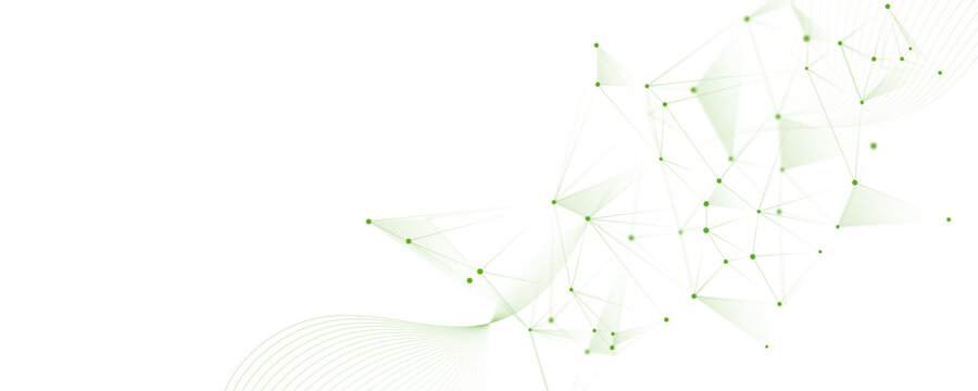 Abstract green polygon connection mesh futuristic communication technology concept dots lines and wave line connect network design background.