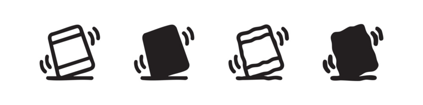 Shaking phone icon set, vibrating mobile smartphone vector illustration in outline and solid styles