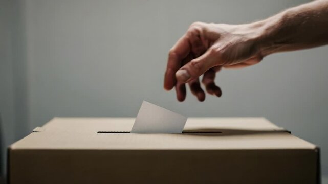 Hand casting a vote in ballot box concept for election democracy and participation