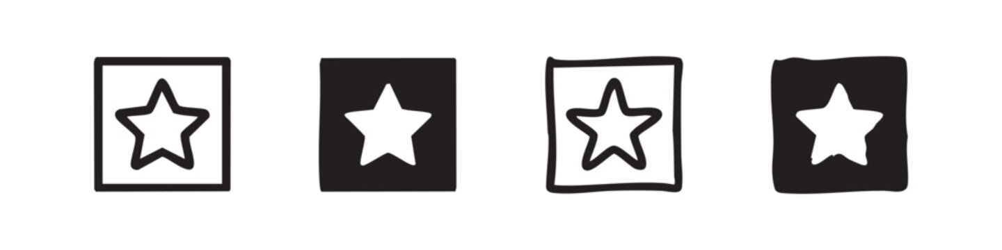 Star icon set, favorite bookmark symbol in square vector illustration in outline and solid styles