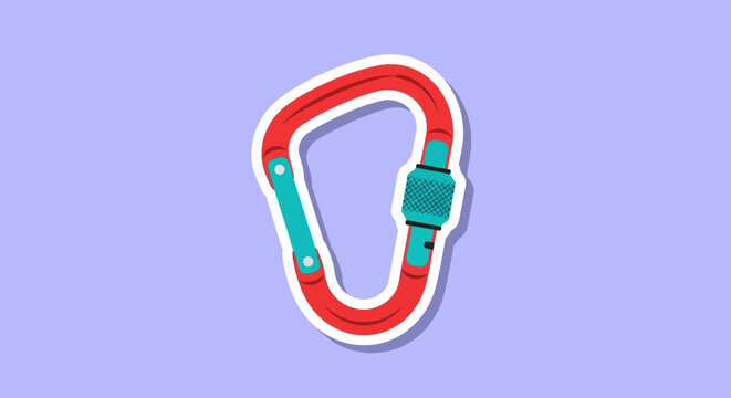 flat vector illustration of red and teal carabiner on purple background