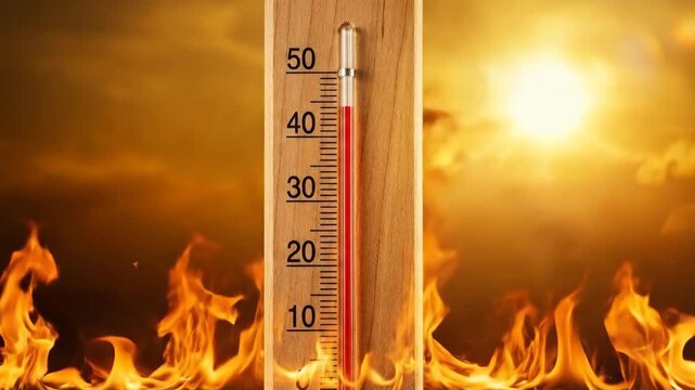 Heat wave stroke extreme summer thermometer fire flame sunlight climate heat wave. Heat wave stroke extreme summer global warming, thermometer to high temperature, sun, climate hot weather