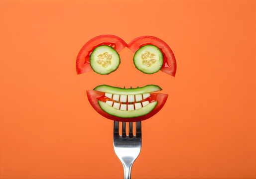 Green and red pepper face with glasses vector illustration