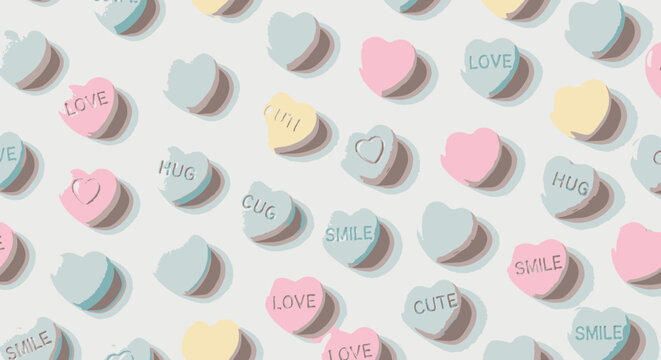 Colorful heart shaped candy pieces.