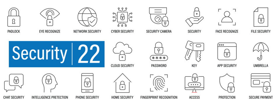 Collection of 22 Security and Privacy Protection Line Icons