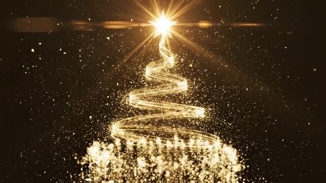 Golden spiral light tree on black perfect for UI/UX design and motion graphics