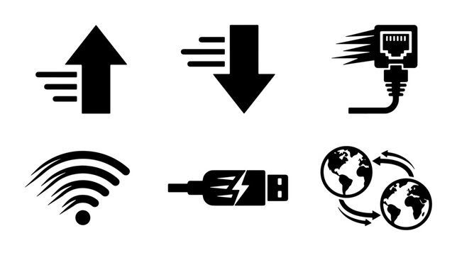 vector set of network and connectivity symbols including Wi-Fi USB charging Ethernet cable connection global