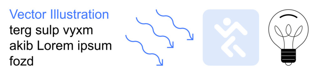 Innovation, creativity, problem-solving, design thinking, teamwork concept, business ideas. Abstract arrows, running figure icon and lightbulb graphic. Innovation and creativity concept © robu_s