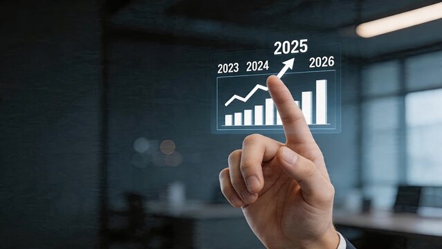 Business man businessman hand touching futuristic interface with profit growth chart graph bar