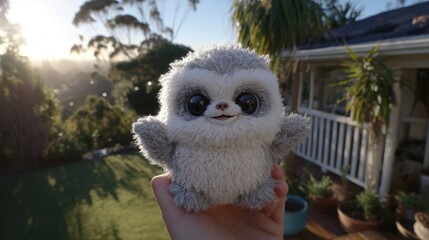 Fototapeta premium Cute and Adorable Plush Sloth Toy in Natural Outdoor Setting
