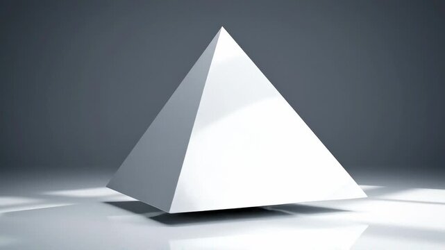 A white pyramid on a reflective surface.